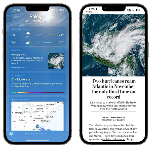 依安苹果14维修分享iPhone 14手机如何看天气时顺带看新闻 
